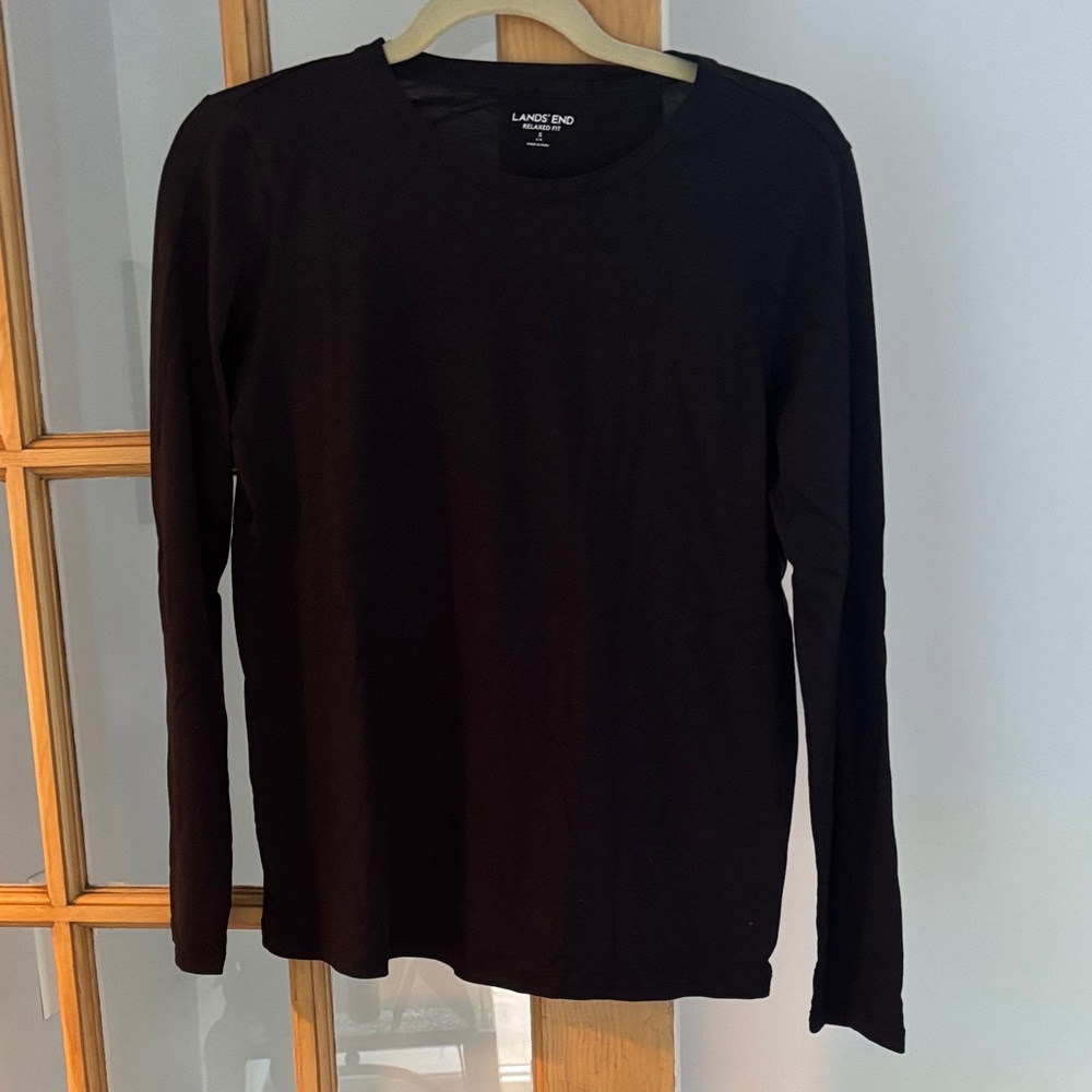 Lands' End Black Long-Sleeve Crewneck Top